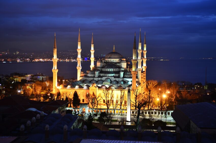 Vue panoramique d’Istanbul avec la Mosquée Bleue et le Bosphore, un incontournable pour les voyageurs.